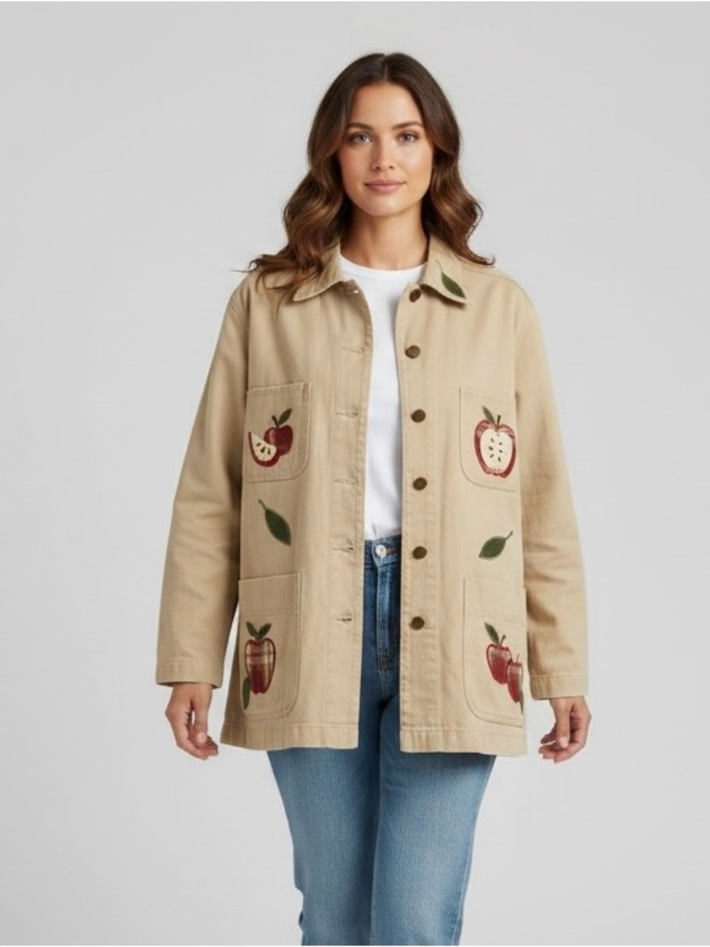 Longaberger Apple barn Jacket Womens Medium Tan 100% Cotton teacher NWOT